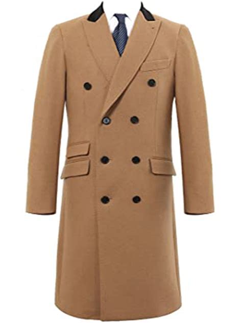 Mens Double Breasted Camel Cashmere Wool Over Coat