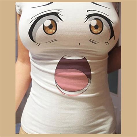 New Fashion Anime Girls Face Cartoon Printed Women Funny Spoof T Shirt