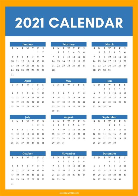2021 Calendar A4 Size Printable Planner 2021 Calendar Printable
