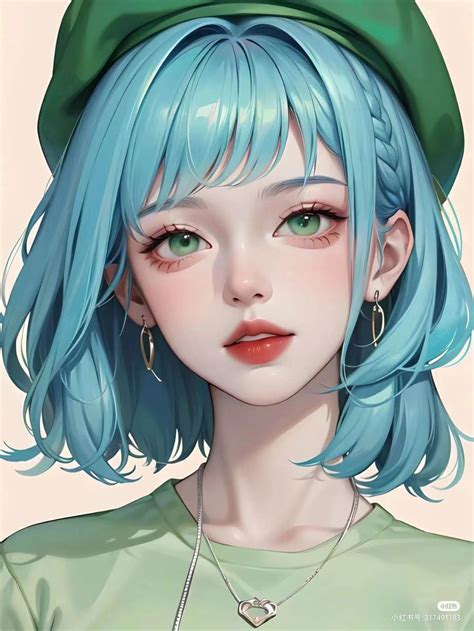 Girly Drawings Drawing Poses Cute Anime Character Blue Hair Green