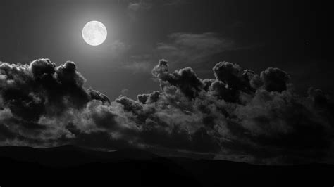Monochrome Clouds Moon Night Wallpaper Coolwallpapersme