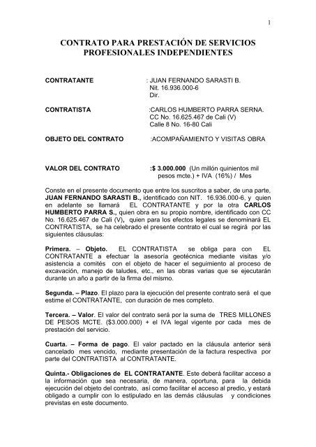 Contrato De Prestacion De Servicios Ejemplo Assistente Administrativo
