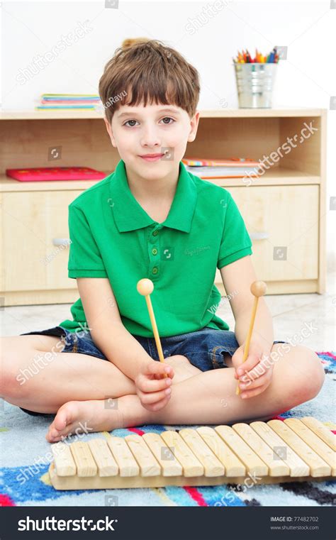 7year Old Boy Playing Xylophone His Stock Photo 77482702 Shutterstock