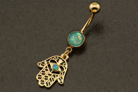Real Opal Belly Button Ring Jewelry Gold Hamsa Bohemian Belly Etsy
