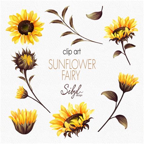 Sunflower Fairy Clip Art Sunflower Digital Clip Art Fairy Etsy