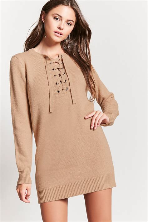 Lace Up Sweater Dress Clothes Design Red Sweater Dress Long Sleeve