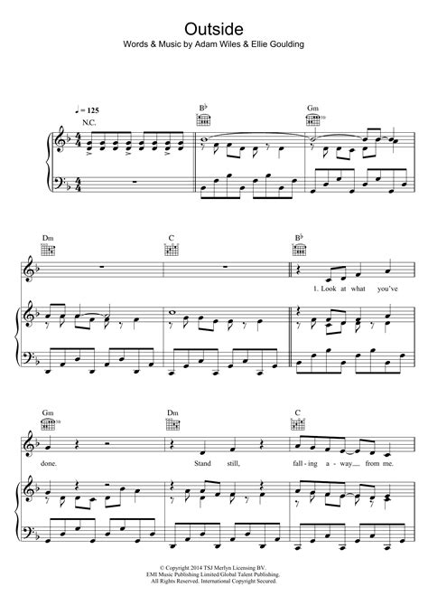 Calvin Harris Outside Feat Ellie Goulding Sheet Music And Chords Printable Piano Vocal