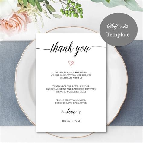 Wedding Thank You Note Printable Thank You Card Template Etsy