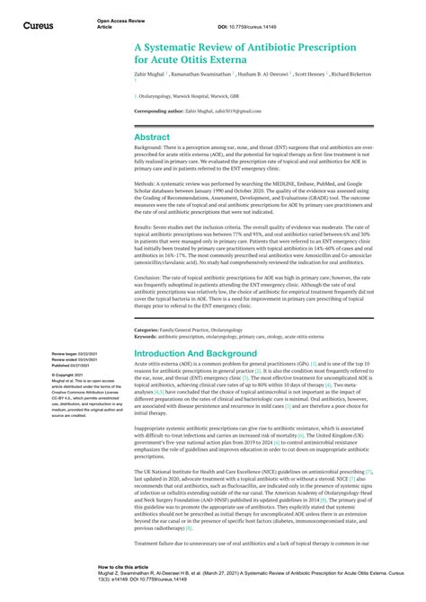 Pdf A Systematic Review Of Antibiotic Prescription For Acute Otitis