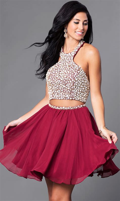 Women s special occasion dresses. Two-Piece Halter Short Homecoming Dress - PromGirl