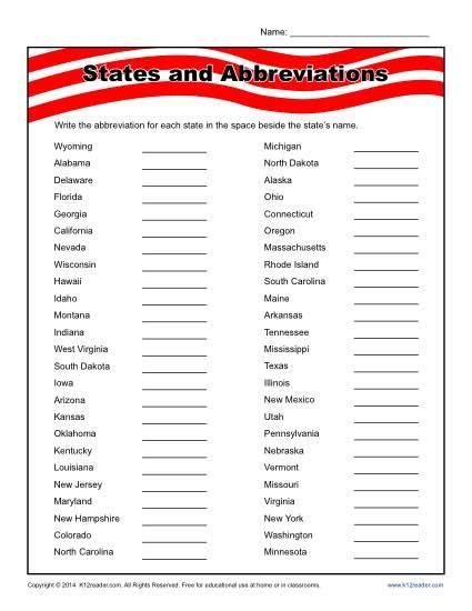 Printable Worksheets For States And Capitals Learning How To Read