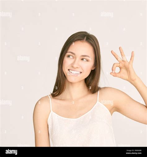 Young Beauty Girl Sign Ok Zero Gesture Woman Smile Portrait Female