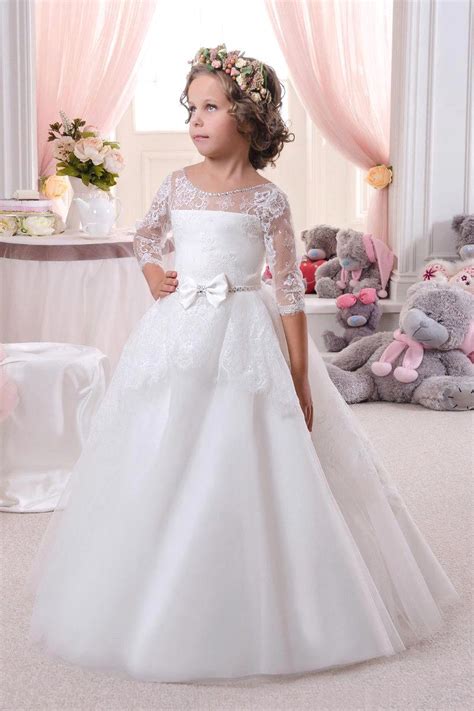 2017 New Designer Style Whiteivory Lace Flower Girl Dresses With Half