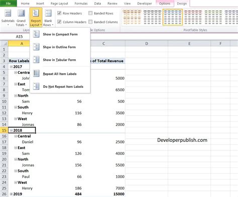 How To Change Pivot Table Layout In Excel 2017