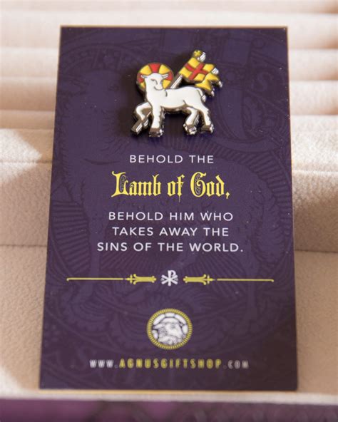 Agnus Dei Pin Mounted On Two Sided Purple Card Agnus Tshop