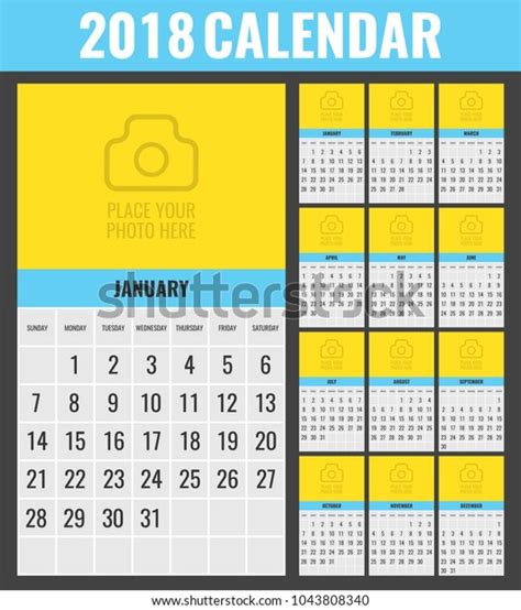 Wall Monthly Calendar 2018 Year Vector Stock Vector Royalty Free