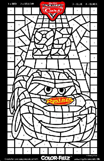 Coloring the numbers is one fun way to do it. Disney Cars Mosaic Coloring Page | crayola.com