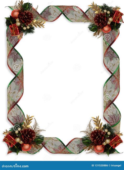 Christmas Border Fancy Ribbons And Ornaments Stock Photo Illustration