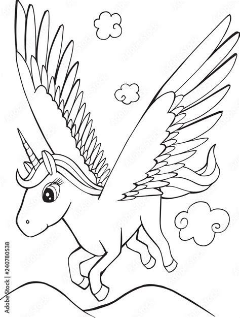 Cute Unicorn Pegasus Coloring Page Vector Illustration Art Stock Vector