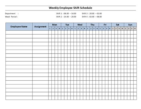 Weekly Employee Shift Schedulemon To Sun 4 Shifts Templates At