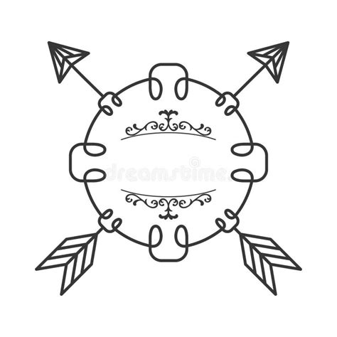 Silhouette In Shape Circle With Arrows Outside And Arabesque Stock