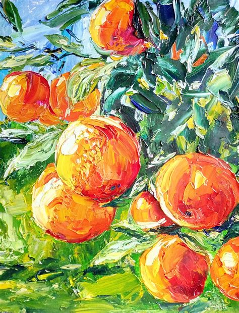 Orange Tree Original Art Fruit Painting Oil Kitchen Wall Art Etsy