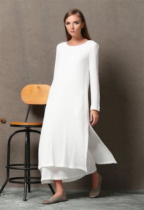 White Dress Women Cotton Dress With Pockets Casual Dress Etsy White Dresses For Women Women