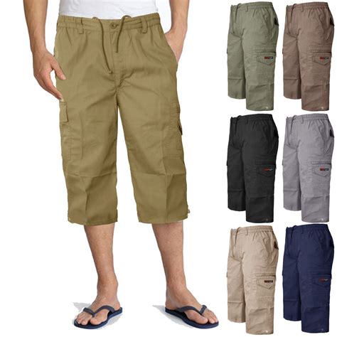 New Mens Elasticated Waist 34 Shorts Long Cargo Combat Pants Pocket