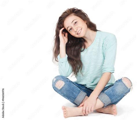 Cheerful Cute Teen Girl 17 18 Years Isolated On A White Backgro Stock