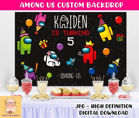 Among Us Backdrop For Birthday Party With Custom Name Digital Etsy