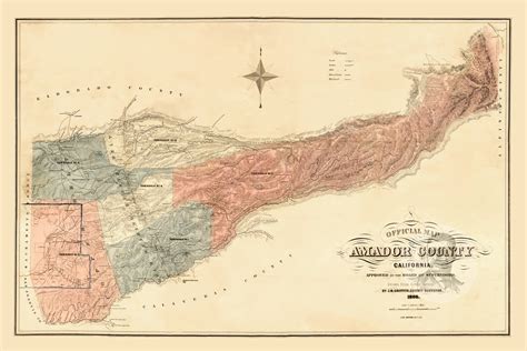 Vintage Map Of Amador County California 1866 Art Print By