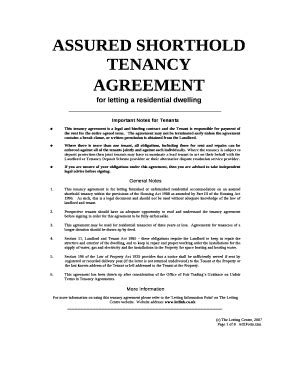 Shorthold Tenancy Agreement Template Fill And Sign Printable Template