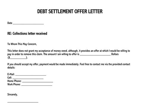 Writing A Debt Settlement Offer Letter Free Templates