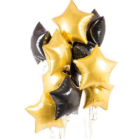 Ten Black And Gold Inflated Star Foil Balloons By Bubblegum Balloons