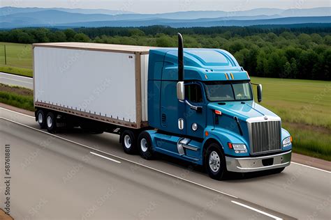 Convoy Of The Different Big Rigs Semi Trucks Carry Cargo In Semi