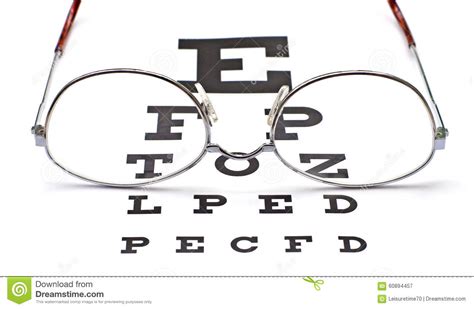 Glasses On Snellen Eye Sight Chart Test Stock Image Image Of Visual