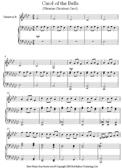 By tim tracey, rob alexander, stephen thomas. Carol of the Bells sheet music for Clarinet - 8notes.com