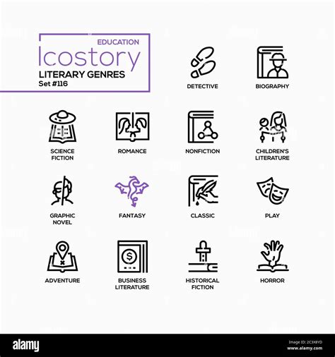 Literary Genres Line Design Style Icons Set Stock Vector Image And Art