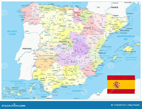 Detailed Political Map Of Spain Stock Vector Illustration Of Atlantic