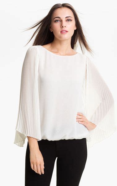 Vince Camuto Pleated Sleeve Blouse In White Papyrus Lyst