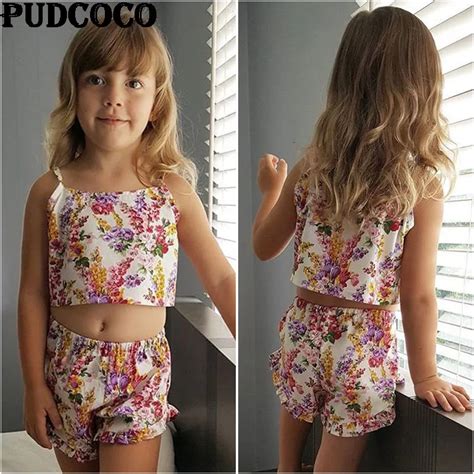 2pcs Baby Girls Outfits Floral Kids Clothes Cute Crop Top Sleeveless