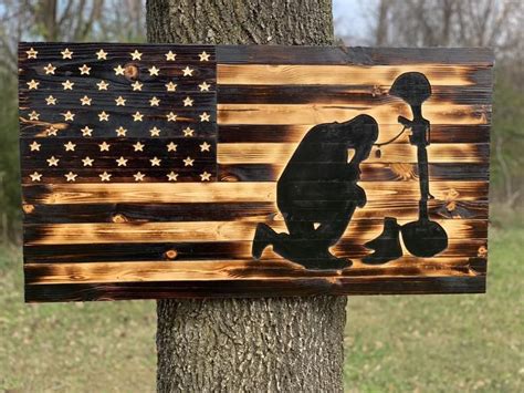 Fallen Soldier Rustic Wooden Flag Etsy In 2020 Wooden Flag