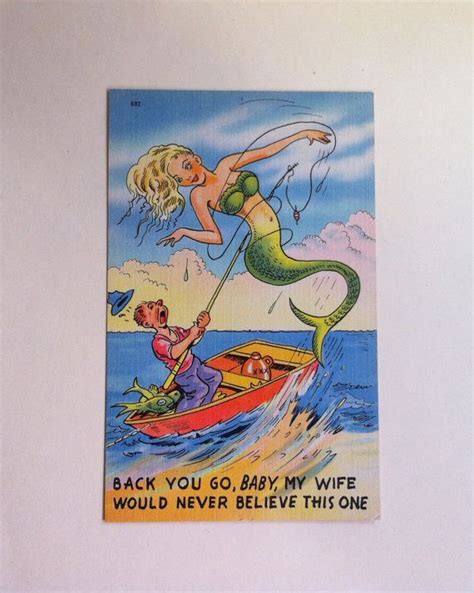 Fun Mermaid Fisherman Postcard Risque Cartoon Unused By Lucylucy9 14