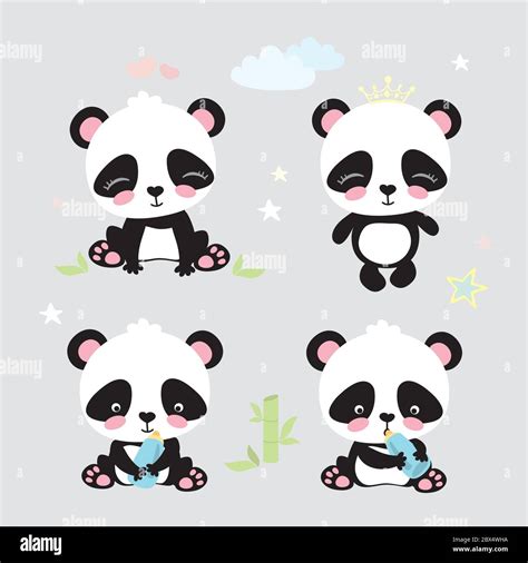 Quatre Pandas Mignons Dans Diverses Poses Illustration Amusante De