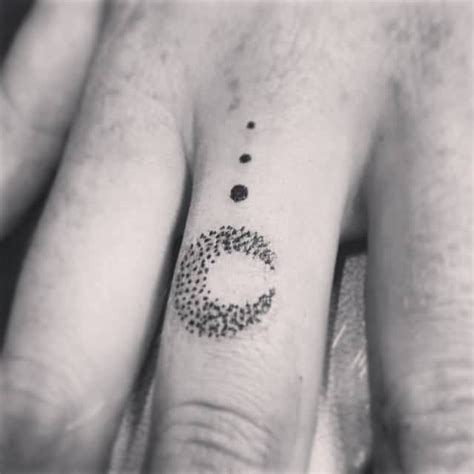 Black Small 3 Dots With Nice Half Best Ever Moon Dotwork Finger Tattoo