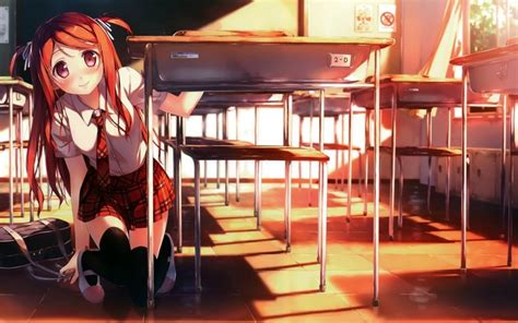 Anime Girls Long Hair School Uniform Schoolgirls Classroom Glasses