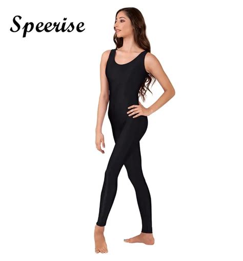 speerise women lycra spandex tank unitard sleeveless black gymnastics unitards full bodysuit