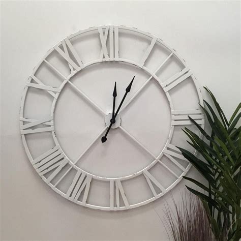 Extra Large Distressed Vintage White Clock Skeleton Wall Clock Clock