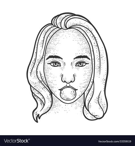 Girl Blows Bubble Gum Sketch Royalty Free Vector Image