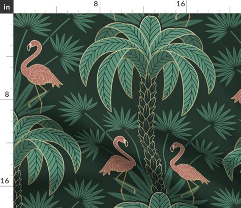Tropical Art Deco Curtain Panel Palm Trees And Flamingo By Etsy